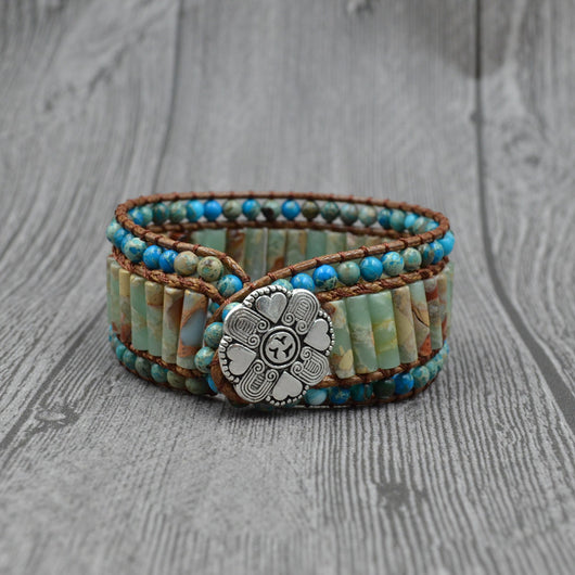 Pulsera de Piedra Imperial Tejida en Capas con Cuentas Naturales - Image 4
