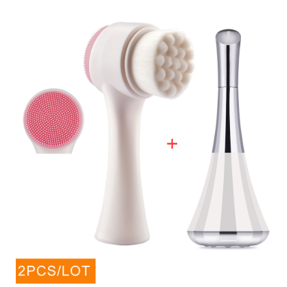 Set de 2 Cepillos Faciales Eléctricos de Silicona Doble Cara + Importador de Microcorriente