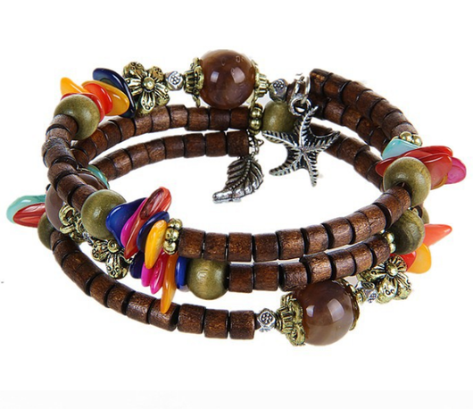 Pulsera de Madera Vintage con Cuentas Budistas y Detalles en Concha - Image 3