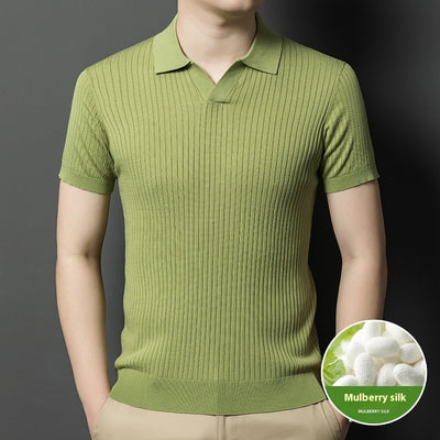 Camiseta de Seda Mulberry para Hombre - Cuello Solapa Manga Corta Lujo Casual - Image 6