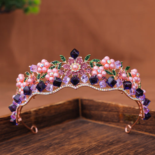 Tocado Corona de Princesa Retro con Cristales Púrpura para Mujer - Image 15