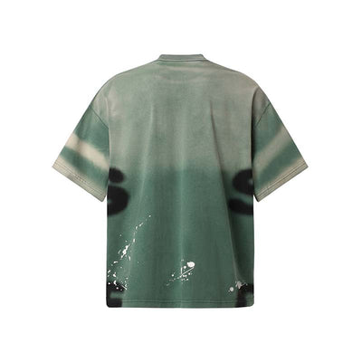 Camiseta Hombre Estilo Retro Suelta Diseño Degradado con Letras y Tinta Salpicada - Image 33