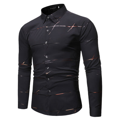 Camisa Manga Larga con Diseño de Cuello y Estampado Dorado para Hombre - Image 12