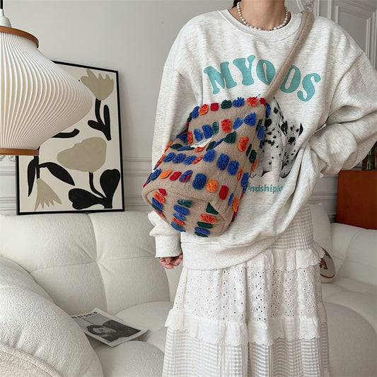 Bolso Bandolera Bucket de Peluche - Portátil y Versátil
