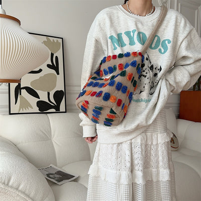 Bolso Bandolera Bucket de Peluche - Portátil y Versátil