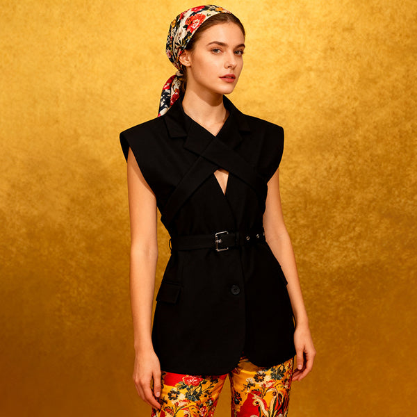 Chaleco Statement Otoño sin Mangas con Diseño Cruzado