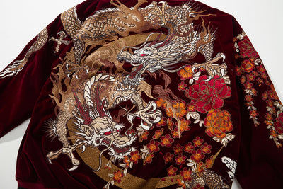 Chaqueta Beisbolera Hombre con Bordado de Dragones y Perla - Image 12