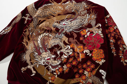 Chaqueta Beisbolera Hombre con Bordado de Dragones y Perla - Image 12