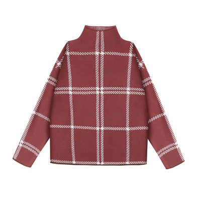 Suéter de Cuello Alto a Cuadros con Núcleo Hilado para Mujer - Image 12