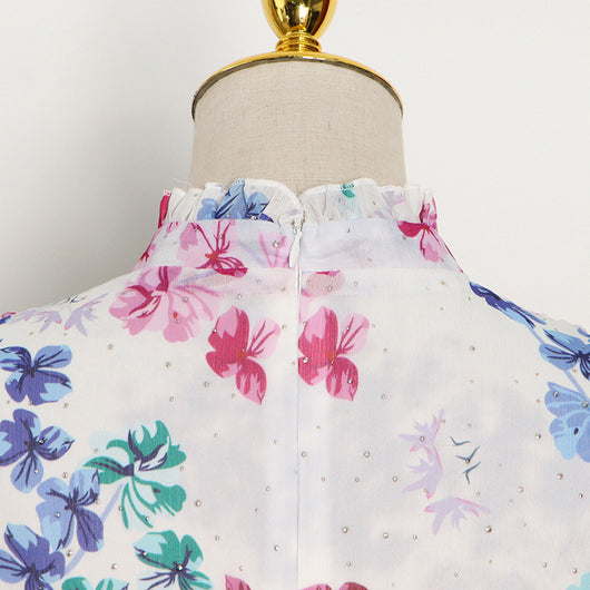 Vestido Estampado con Cuello Mao y Mangas Globo Plisadas - Image 22