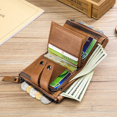 Billetera Hombre Cuero Genuino Retro Cierre Tres Pliegues - Image 12