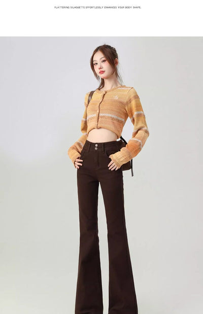 Pantalones Acampanados Talle Alto Moldeadores Marrón para Mujer Petite - Image 10