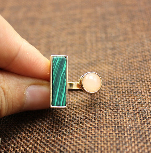 Anillo con Incrustación de Malaquita Natural en Cuadrado - Image 5