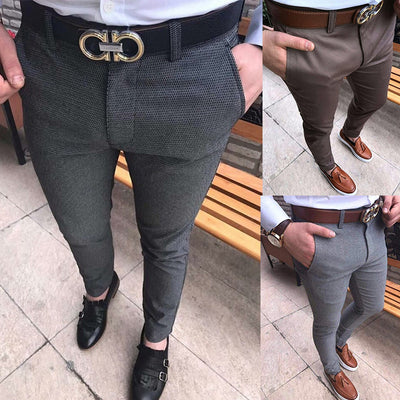 Pantalones casuales ajustados de color liso para hombre