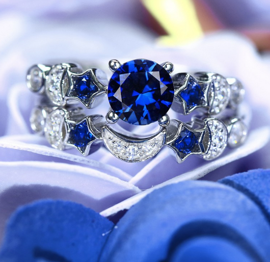 Anillo de Luna Azul Compromiso - Diseño Europeo Piedra Gema Incrustada - Image 3
