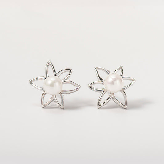 Aretes de Flor con Perlas Hipoalergénicos Blanco Fungus