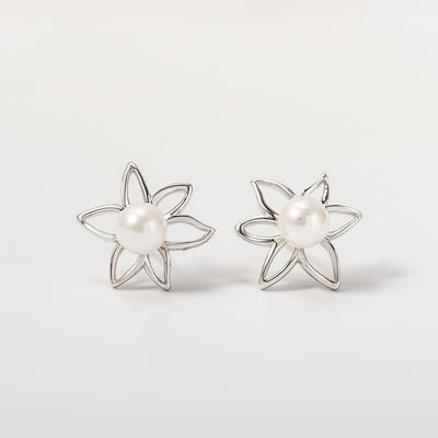 Aretes de Flor con Perlas Hipoalergénicos Blanco Fungus