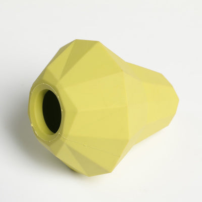 Lime green bell-shaped dog toy with a faceted, geometric surface for teeth cleaning. - Image 4
