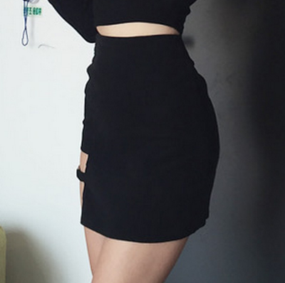 Falda Negra Coreana Bodycon Corta con Dobladillo Irregular - Image 3