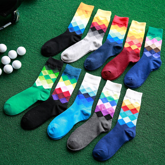 Calcetines Largos de Algodón para Hombre con Diseño de Diamantes Coloridos