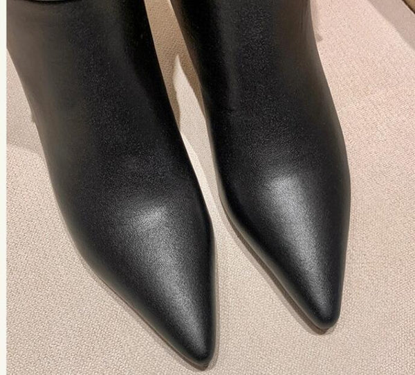 Botas Stiletto con Moño en Cuero Genuino para Mujer