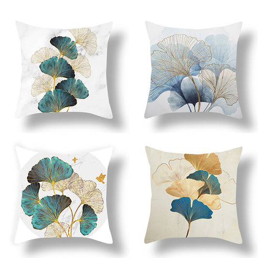 Funda de Almohada Terciopelo Melocotón con Estampado Ginkgo