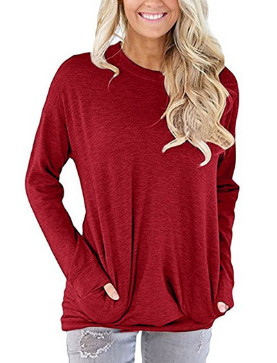 Playera Manga Larga Cuello Redondo con Bolsillo y Detalles Decorativos para Mujer - Image 7