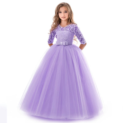 Vestido Infantil de Manga Larga para Dama de Honor - Falda Floral Elegante - Image 9