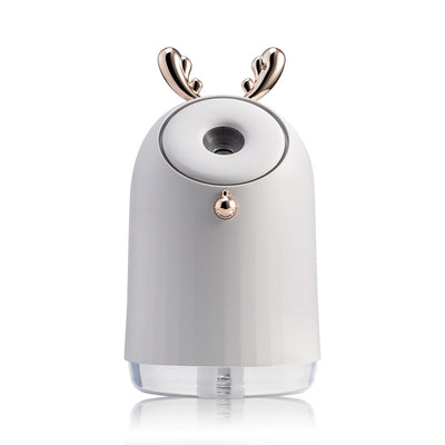 Grey humidifier table lamp with a clear base and decorative silver ears, featuring a mist outlet and control button. - Image 7