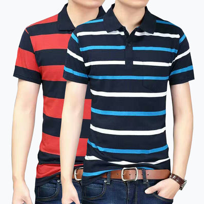 Camiseta Hombre Cuello Rayado Manga Corta con Bolsillo Real - Image 22