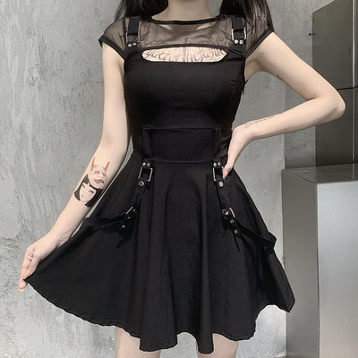 Vestido Transpirable de Malla Oscura con Diseño Patchwork - Image 3