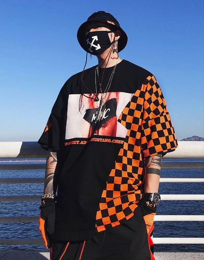 Camiseta Hip-hop Cuadros Estampada Unisex - Estilo Urbano Oversize