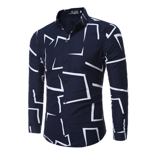 Camisa Casual de Manga Larga con Estampado Geométrico para Hombre - Image 9