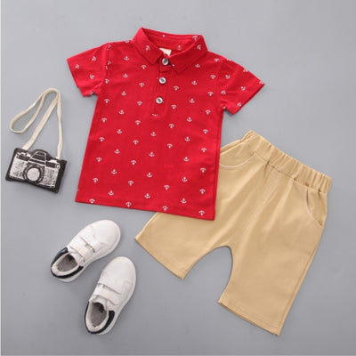 Conjunto Infantil Niño Estilo Coreano con Estampado de Ancla - Manga Corta Primavera Verano - Image 14