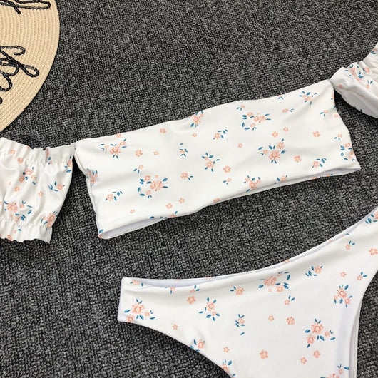 Traje de baño de dos piezas con mangas y estampado para mujer - Image 7