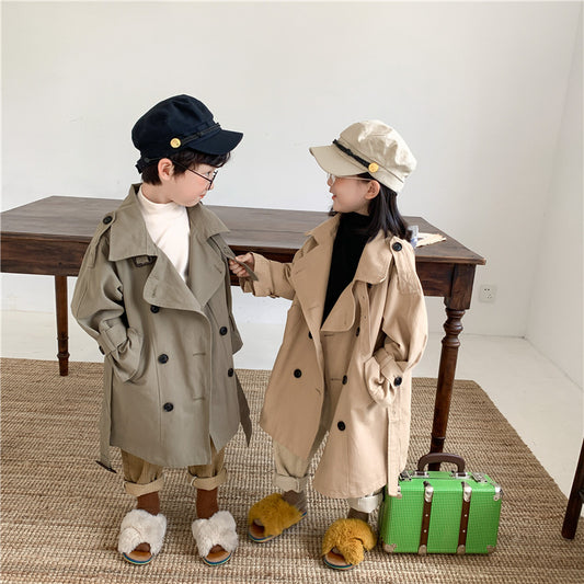 Abrigo Trench Largo Coreano para Niños y Niñas - Estilo Fashion con Solapas Grandes
