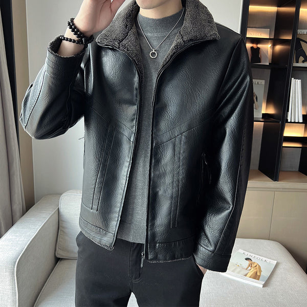 Chaqueta de Cuero Acolchada Plus Size Estilo Hong Kong para Hombre