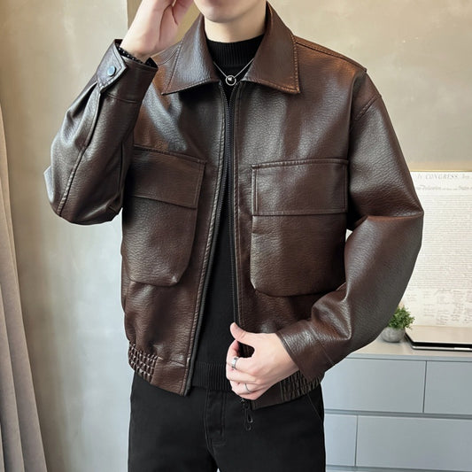 Chaqueta de Cuero PU Estilo Americano para Hombre con Cierre Doble - Image 2