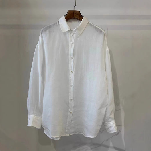 Blusa Holgada de Tencel y Lino Vintage para Mujer - Manga Larga Casual - Image 2