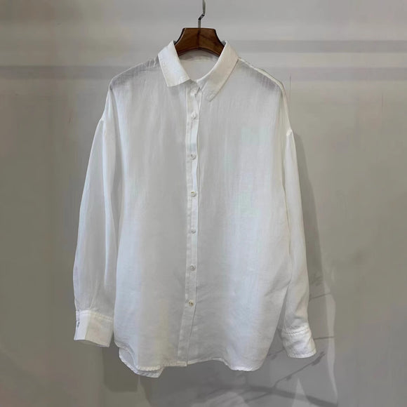 Blusa Holgada de Tencel y Lino Vintage para Mujer - Manga Larga Casual
