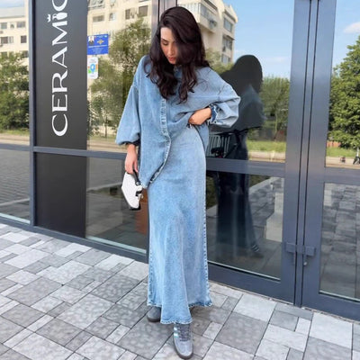 Chaqueta Denim Suelta con Cintura Anudada y Botones para Mujer - Image 6