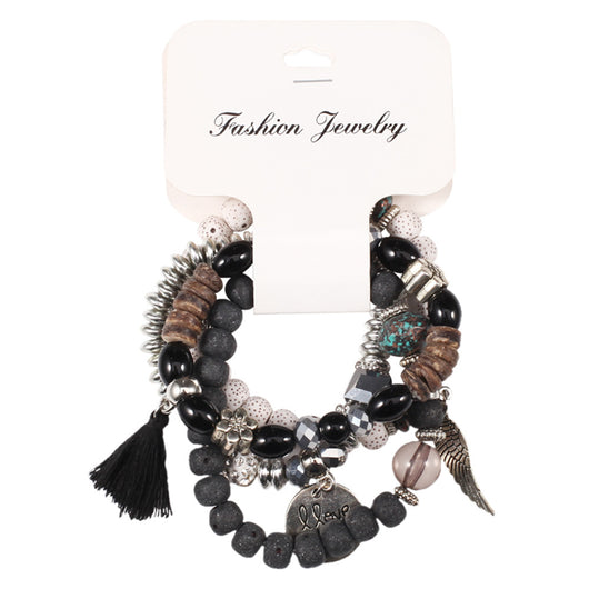 Pulsera Cristal Piedra Volcánica Multicapa con Borla Ala para Mujer - Image 7