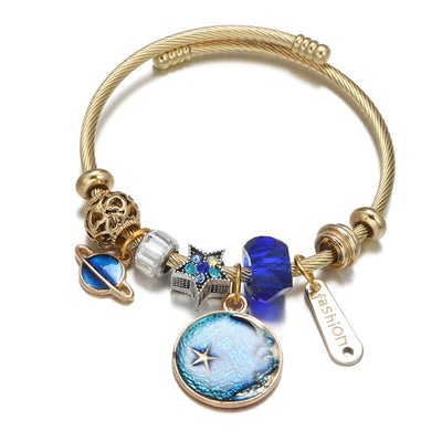 Pulsera de Acero Inoxidable con Dije Floral Mosaico Dorado - Image 24
