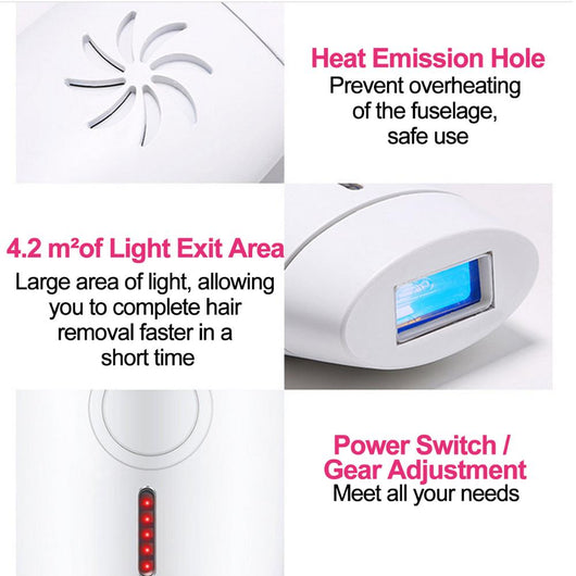 White home laser hair removal instrument with a sleek design, featuring a circular control button and red indicator lights. - Image 7