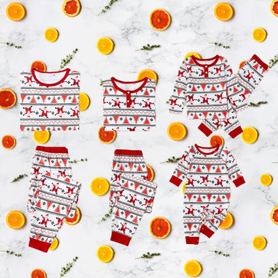White baby romper with red and black Fair Isle pattern, Santa Claus, and Christmas trees, long sleeves, round neck. - Image 10