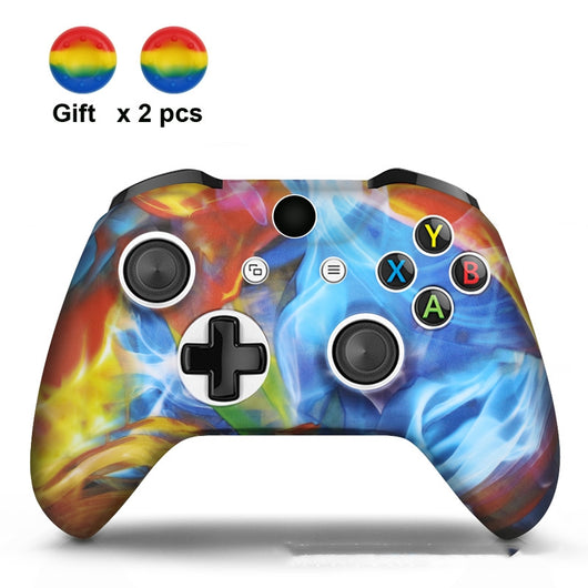 White silicone sleeve for game controller with colorful graffiti pattern, includes two rainbow thumbstick caps. - Image 11