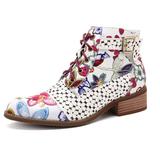Botas Cortas Estilo Floral con Combinación de Colores para Mujer