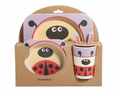 Juego de Vajilla Infantil 5 Piezas - Platos y Vasos de Fibra de Bambú Natural para Bebés - Image 5