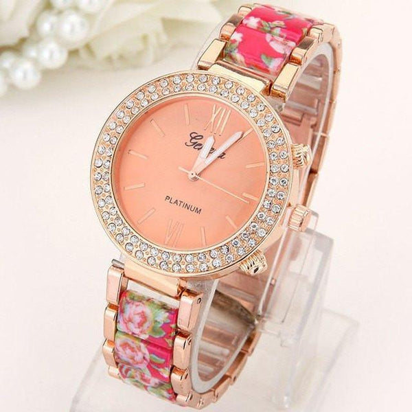 Reloj de Mujer de Aleación Cerámica con Doble Fila de Cristales Estilo Ginebra