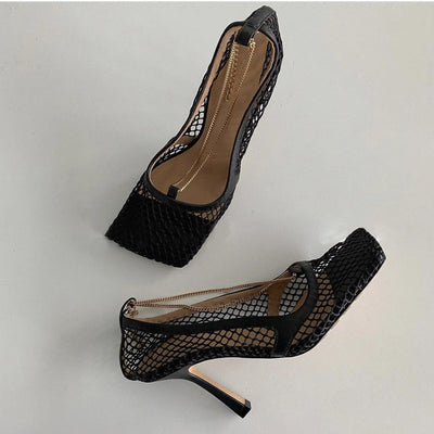 Sandalias de Tacón Alto con Malla y Cuadrado Pequeño - Image 3